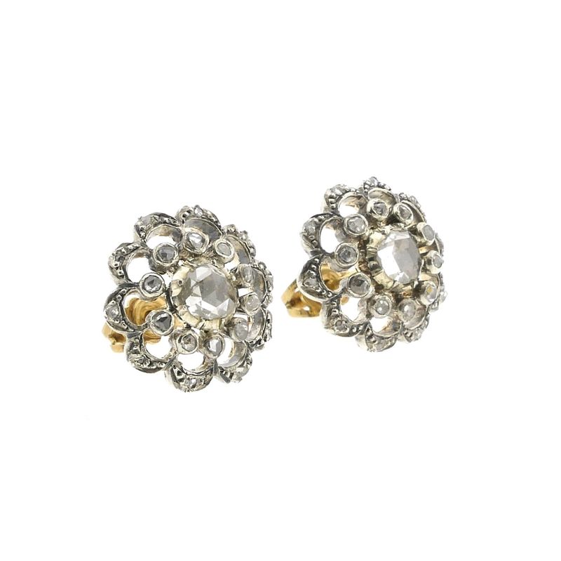 Image 8 of Victorian gold and silver stud earrings with diamonds; Approx. 0.40 ct.