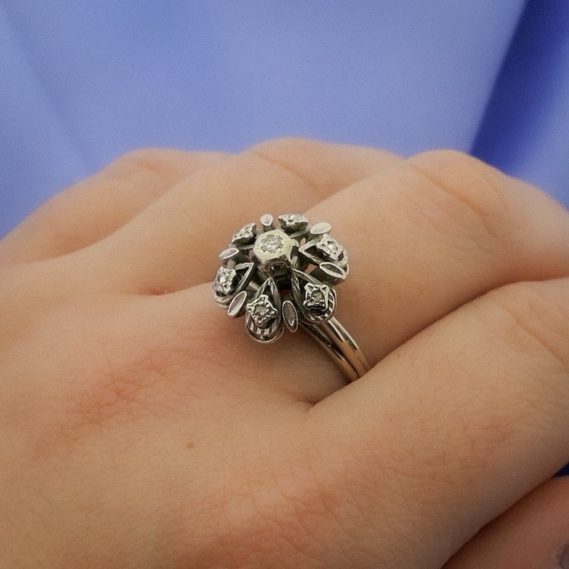 Image 4 of White gold ring set with rose-cut diamonds | 0.45 ct.