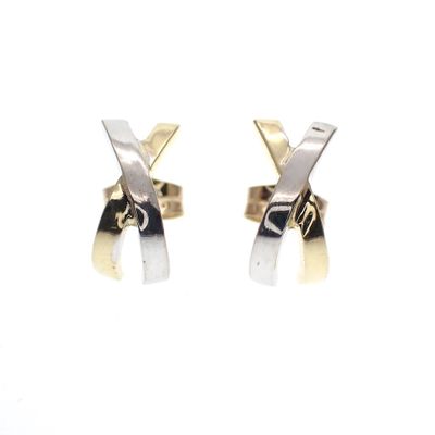 Image 1 of Two-tone gold semicircular stud earrings