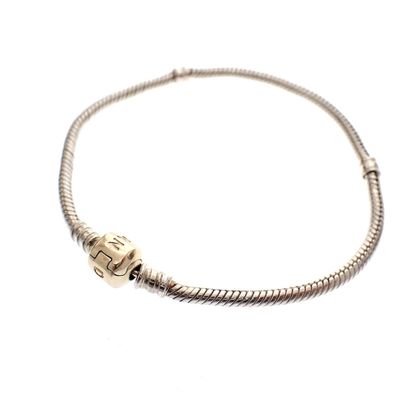 Image 1 of Pandora bracelet; Silver with gold clasp; Snake Chain | 20 cm