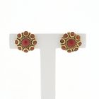 Image 1 of Gold stud earrings with red coral