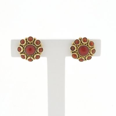 Image 1 of Gold stud earrings with red coral