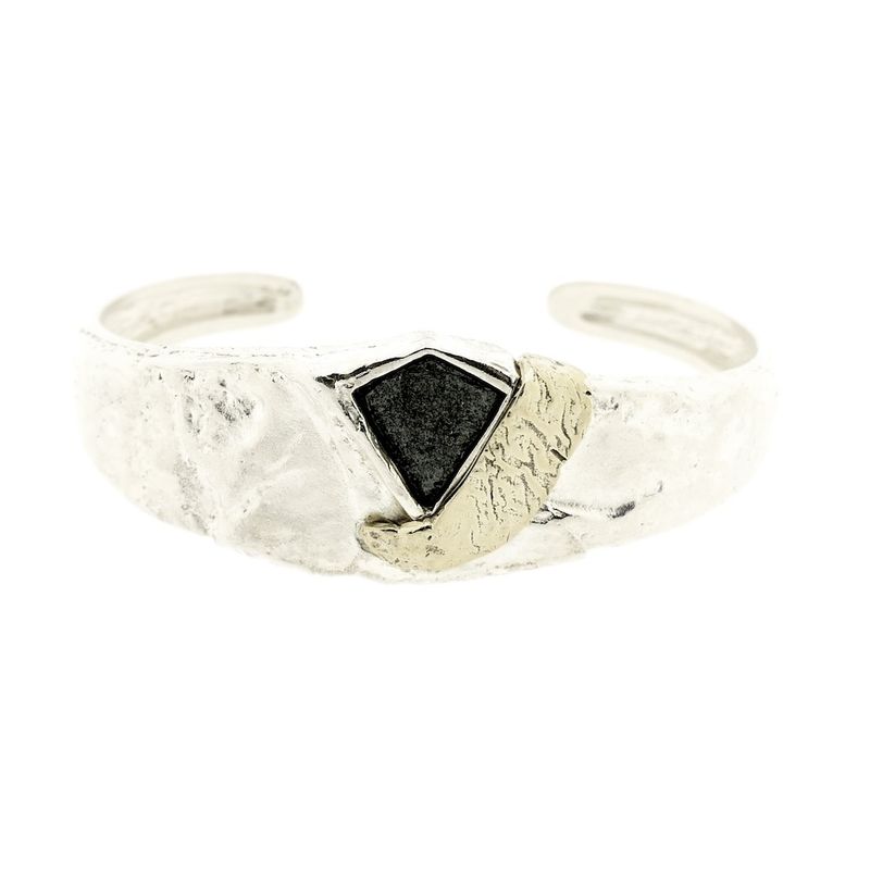 Image 1 of Two-tone bracelet with raw onyx | Ø 58.5 mm
