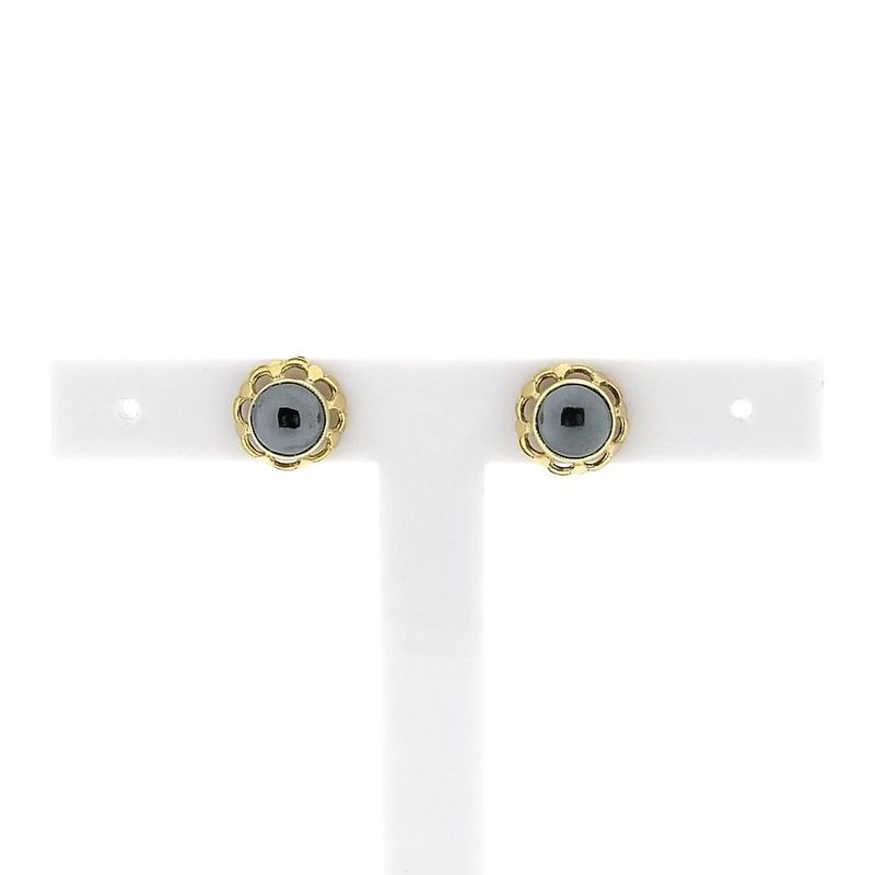 Image 1 of Gold stud earrings with hematite