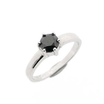 Image 1 of White gold solitaire ring with a black diamond | 0.75 ct. (price adjusted, incl. alteration costs)