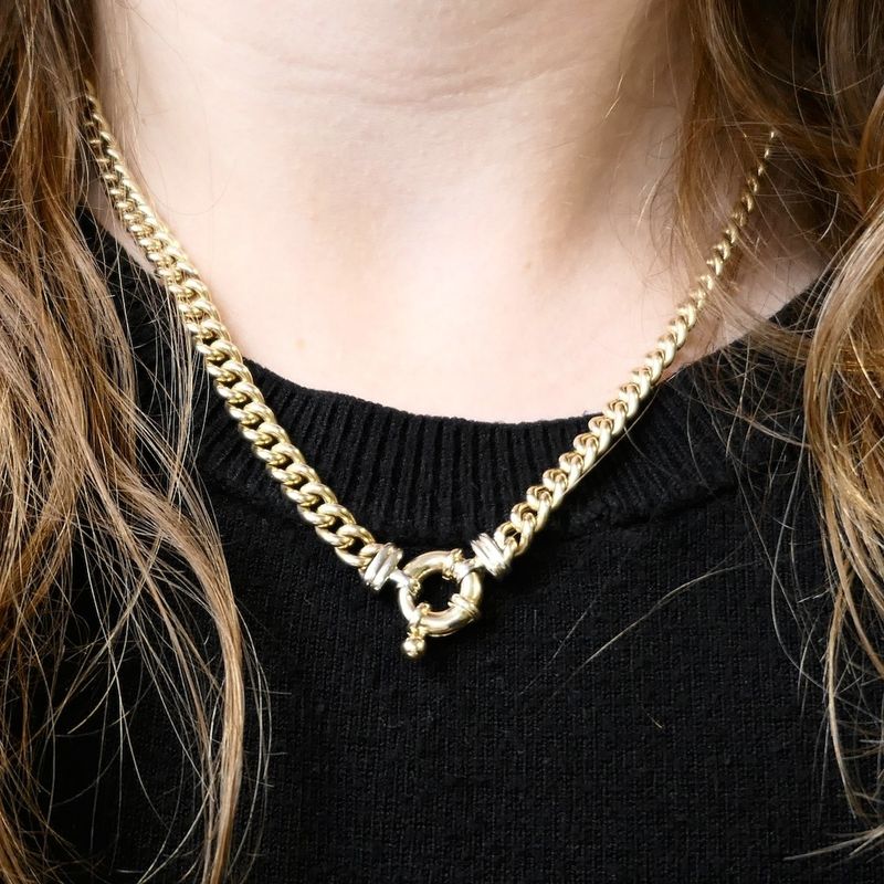 Image 8 of Two-tone gold gourmet link necklace; 46 cm | Robust