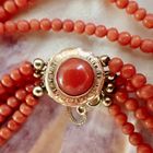 Image 6 of Blood coral bead necklace with gold clasp; Antique | 34 cm