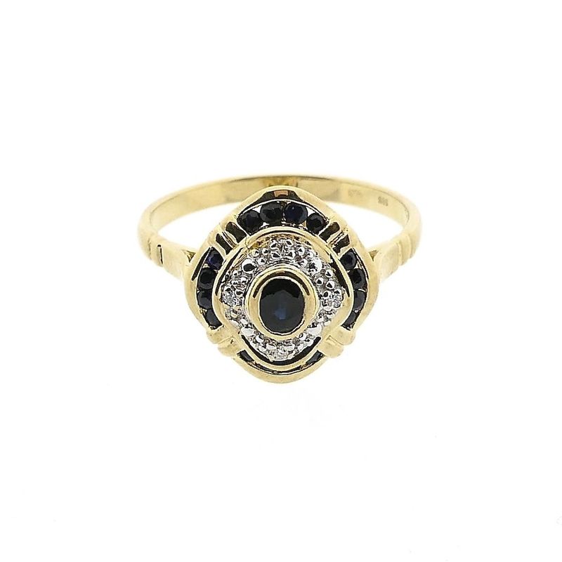 Image 3 of Gold Ring with Sapphire & Diamond; 0.02 ct; 14K; Size 17.5