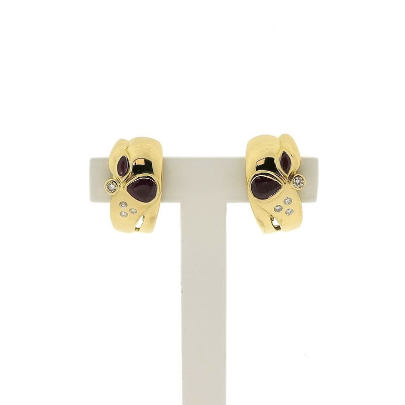 Image 1 of Vintage gold clip-on earrings with ruby ​​and diamond 0.25 ct.