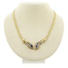 Image 1 of Gold flat gourmet link necklace with synthetic sapphire and zirconia