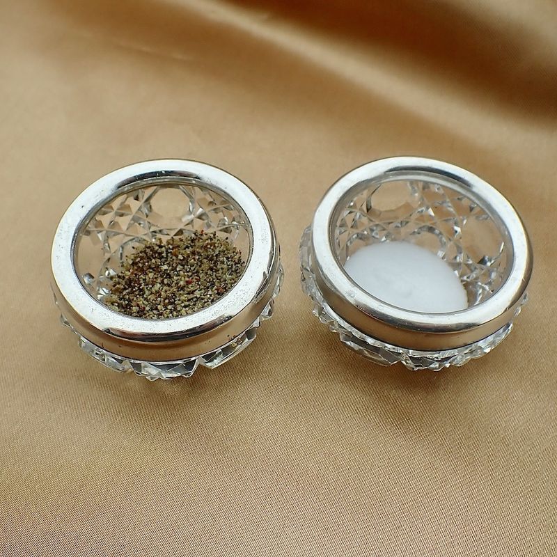 Image 3 of Crystal salt and pepper shaker set with silver rim | Vintage
