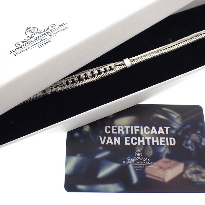 Image 7 of Vintage white gold foxtail link bracelet with diamonds; 0.45 ct.