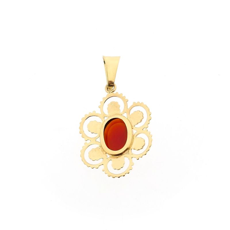 Image 3 of Vintage Floral Gold Pendant with Carnelian
