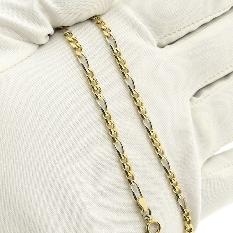 Image 8 of Two-tone gold Figaro link bracelet; 20 cm