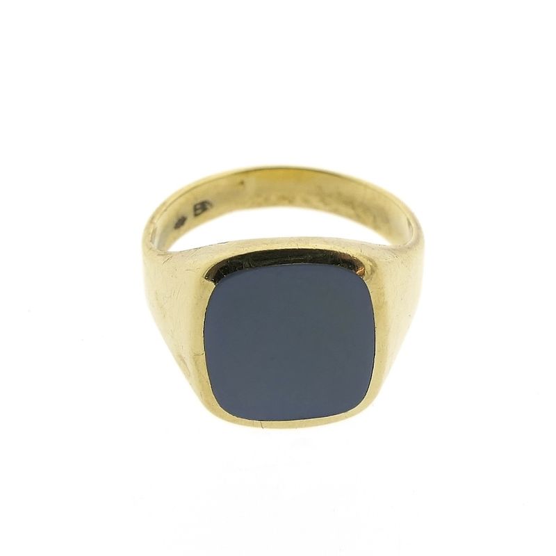 Image 3 of Gold signet ring with blue layered stone; Pinky ring
