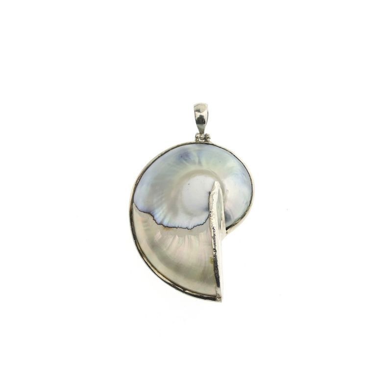 Image 1 of Silver shell pendant; Nautilus