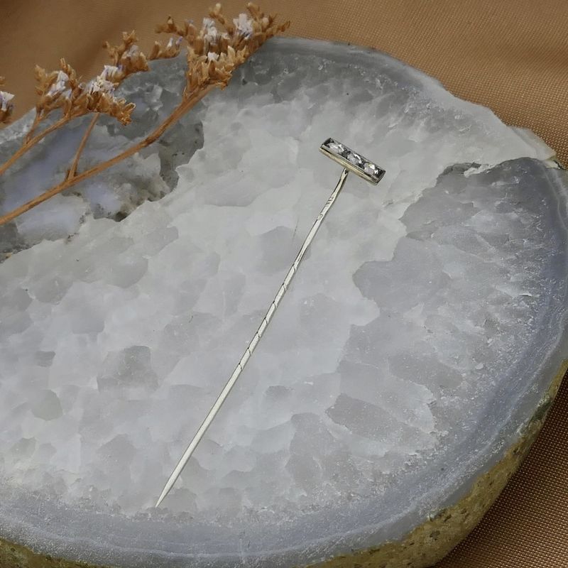 Image 6 of White gold lapel pin with diamonds; 0.15 ct.