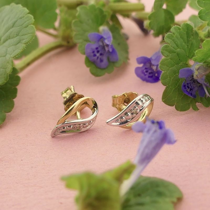 Image 2 of Bicolor gold stud earrings with diamonds