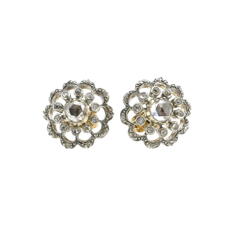 Image 9 of Victorian gold and silver stud earrings with diamonds; Approx. 0.40 ct.