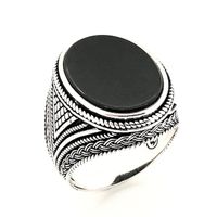 Silver bohemian signet ring with onyx