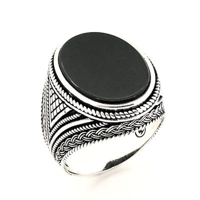 Silver bohemian signet ring with onyx Image 1 of Silver bohemian signet ring with onyx