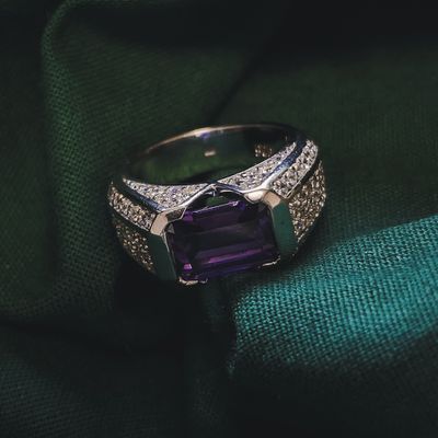 Image 2 of Silver ring with zirconia stones.