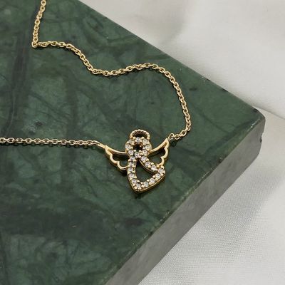18K gold anchor link necklace with a fixed pendant; angel with zirconia | 35 cm Image 2 of 18K gold anchor link necklace with a fixed pendant; angel with zirconia | 35 cm