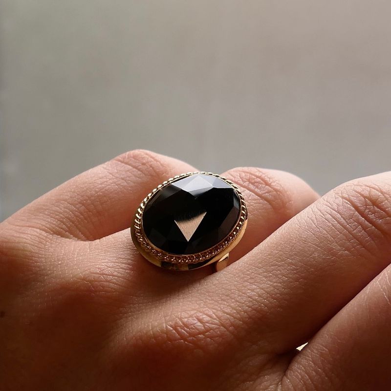 Image 7 of Gold Garnet Statement Ring; 14K; Size 18