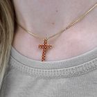 Image 7 of Vintage gold pendant of a cross with blood coral
