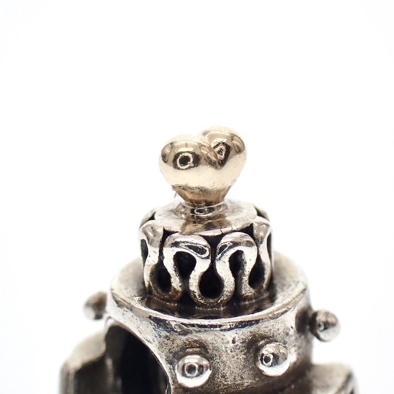 Image 3 of Pandora charm; Silver with gold; Birthday Cake