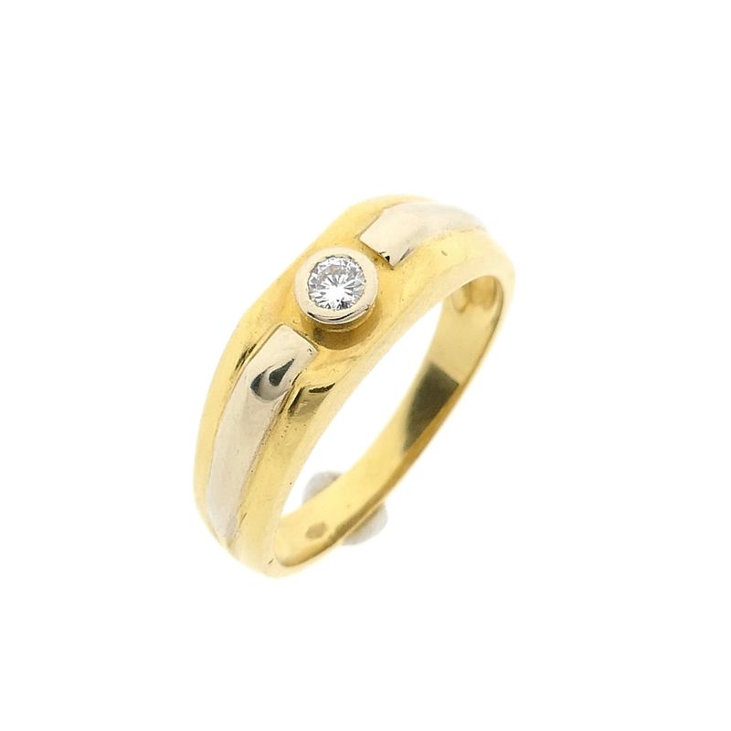 Image 1 of 18 Karat Bicolor Gold Solitaire Ring with Diamond; 0.08 ct.