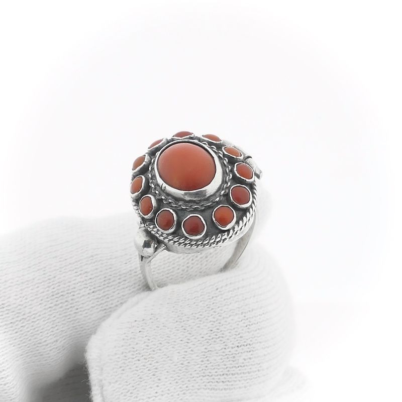 Image 9 of Vintage silver locket ring with blood coral