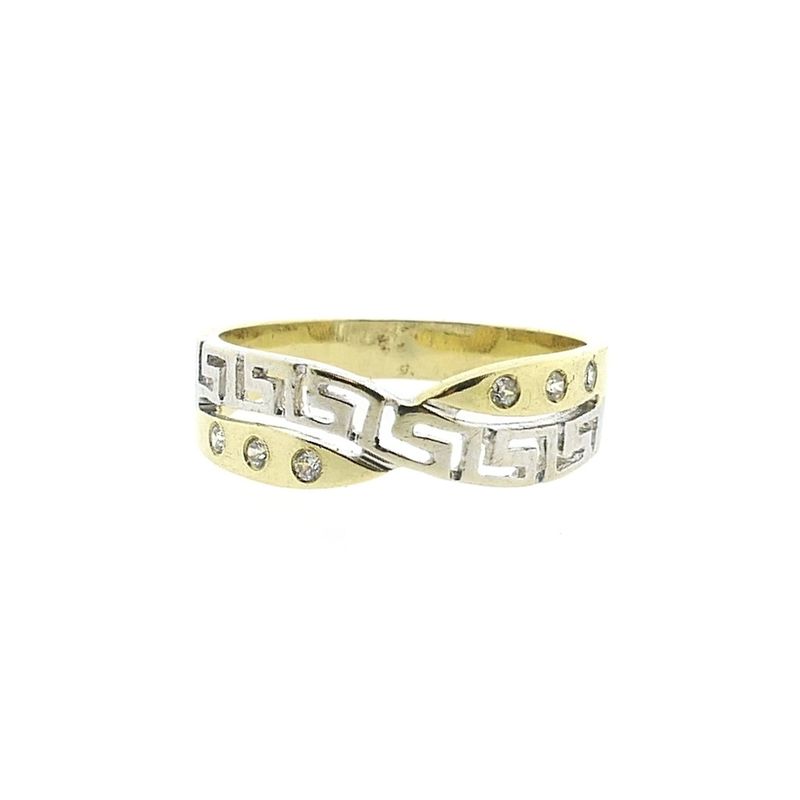 Image 3 of Two-tone gold ring with a meander pattern and zirconia