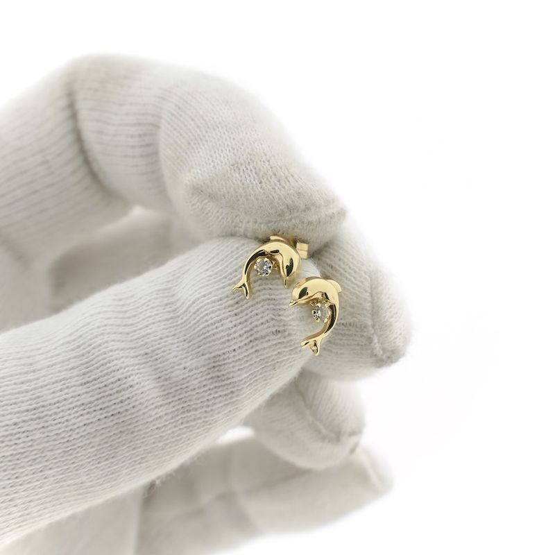 Image 10 of Gold dolphin stud earrings with zirconia