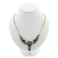 Golden omega link necklace with sapphires and diamonds; 0.34 ct.
