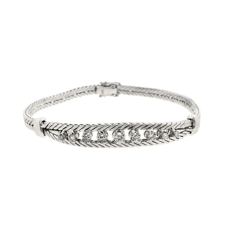 Image 3 of White gold herringbone link bracelet with diamonds