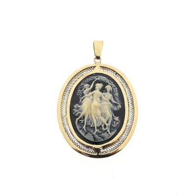 Image 1 of Gold cameo portrait pendant with the Three Graces