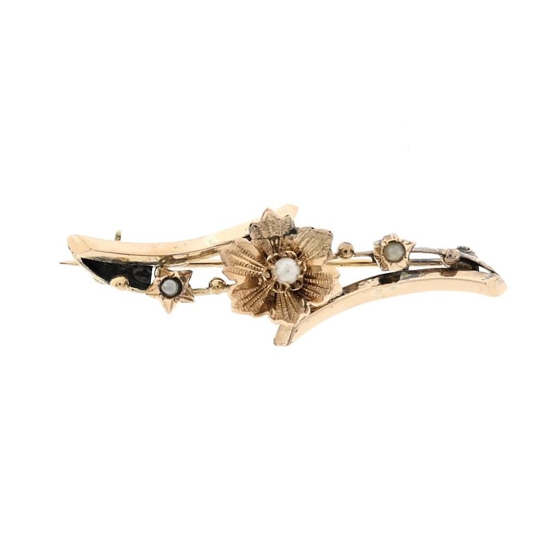 Image 1 of Vintage gold flower brooch with pearl