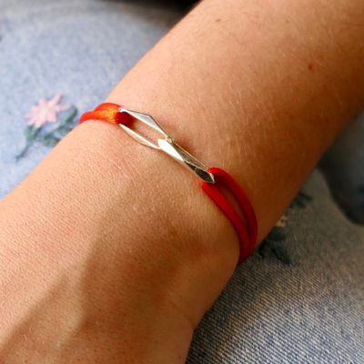 Image 2 of Forever Knots® Handmade Red Satin Bracelet with Silver Link