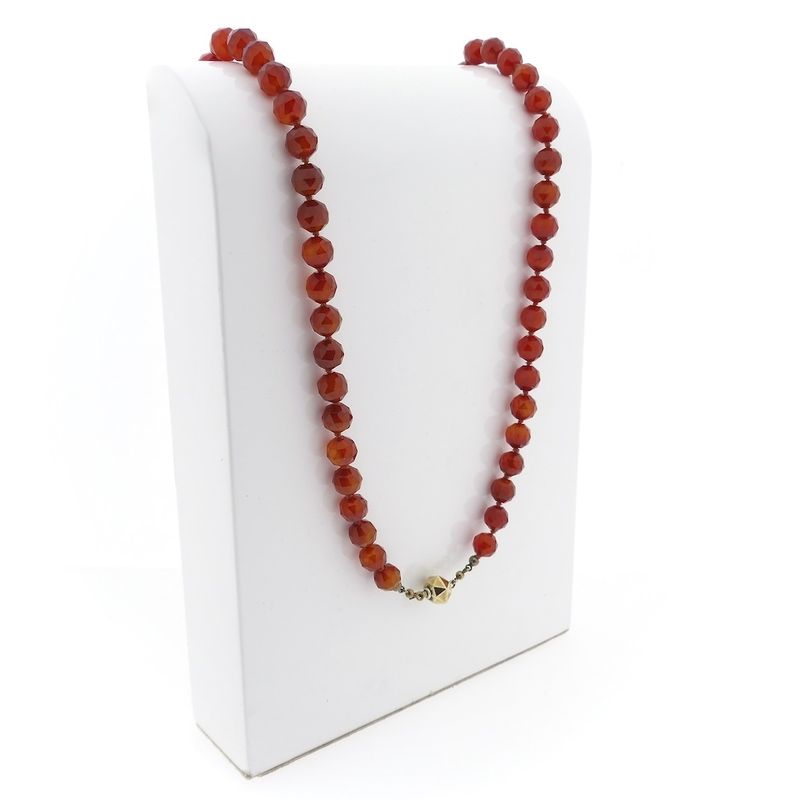 Image 3 of Carnelian bead necklace with gold clasp.