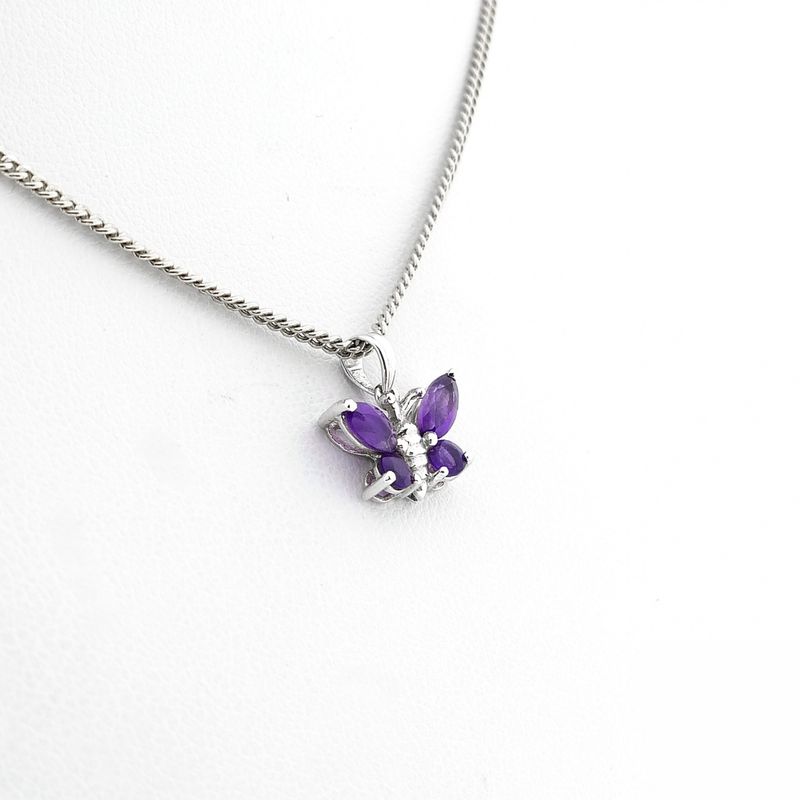 Image 6 of 18 carat white gold pendant with amethyst; Butterfly