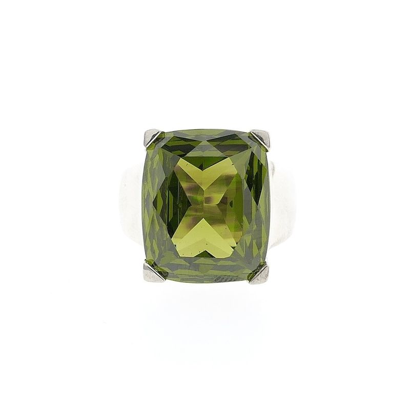 Image 3 of Silver ring with olive green zirconia stone