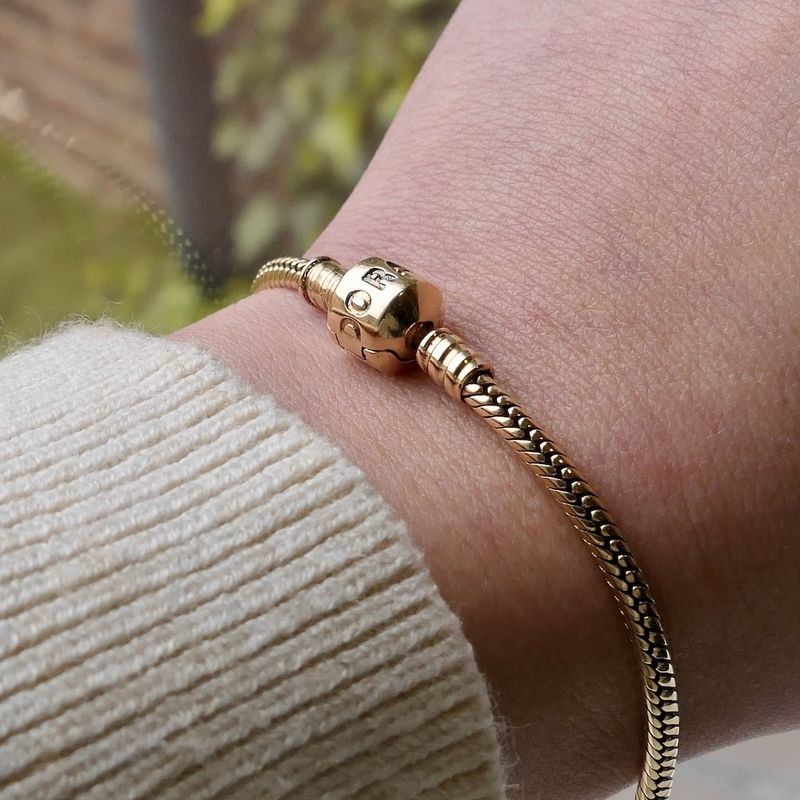 Image 9 of Gold Pandora bracelet; Snake Chain | 21 cm