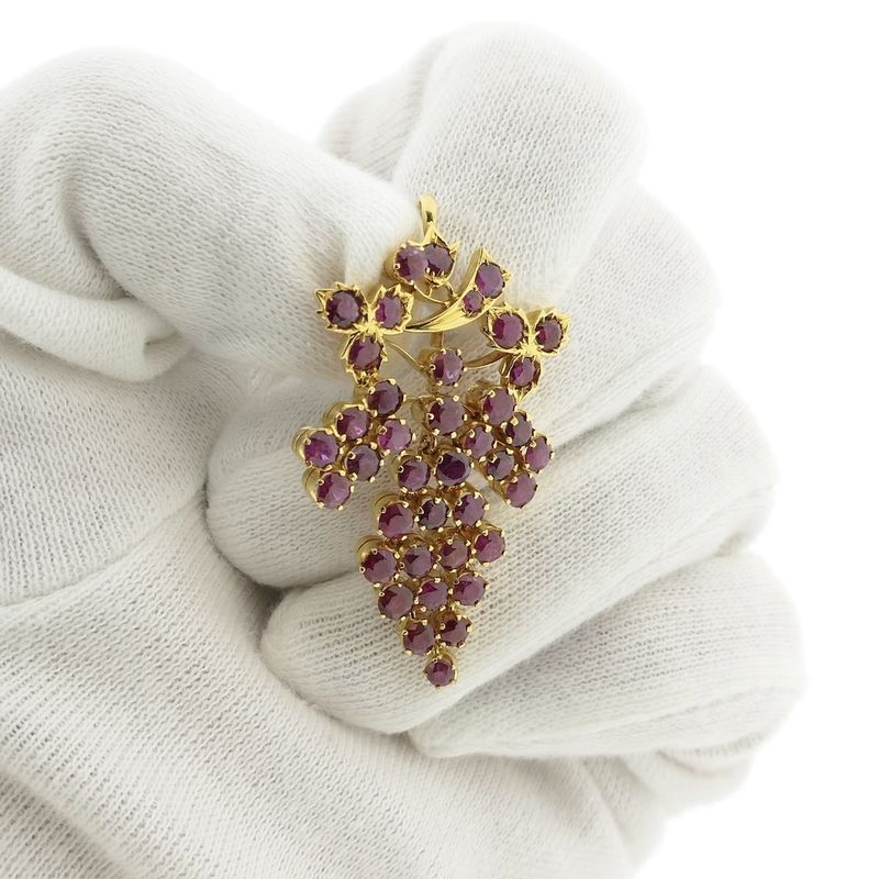 Image 8 of Gold bunch of grapes pendant with ruby
