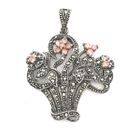 Image 1 of Silver pendant with orange zirconia and marcasite; floral bouquet