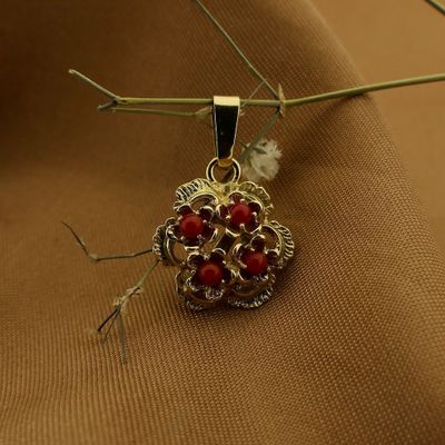 Image 2 of Gold floral pendant with blood coral