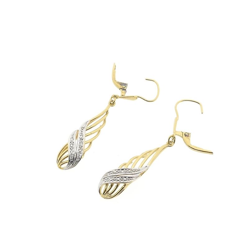 Image 4 of Bicolor gold long earrings with diamonds; 0.01 ct.