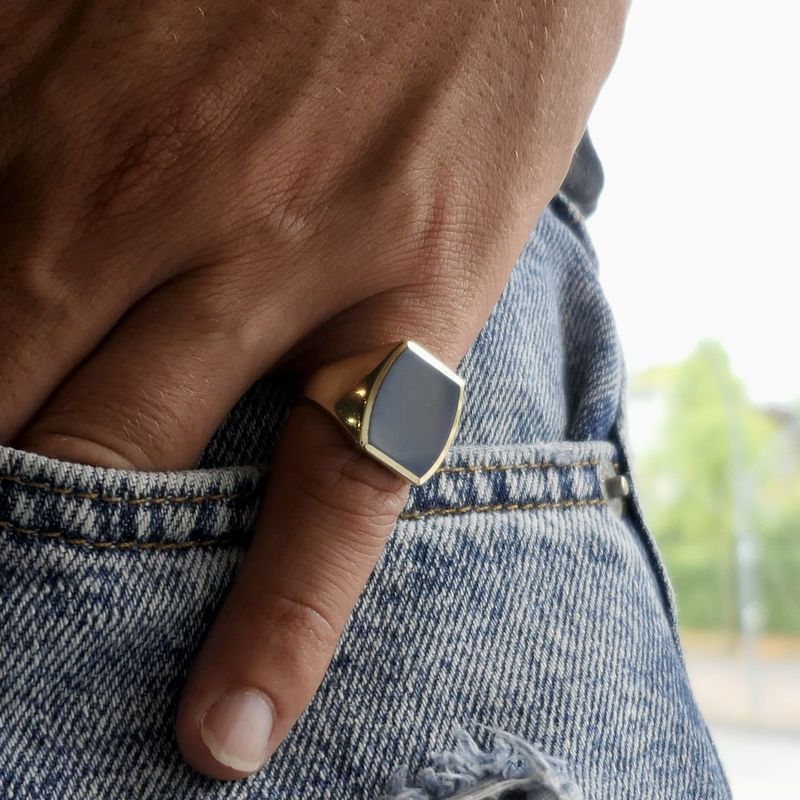 Image 6 of Gold pinky ring with blue layered stone; Men
