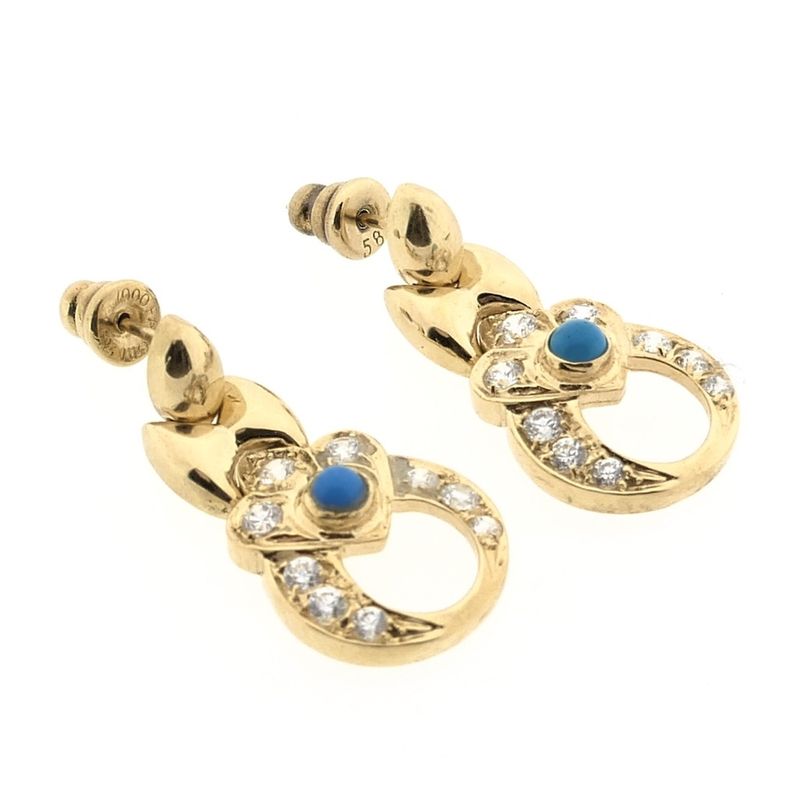 Image 5 of Gold earrings with zirconia and turquoise