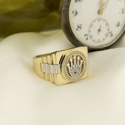 Image 2 of Two-tone gold Rolex presidential band ring with zirconia; Men's